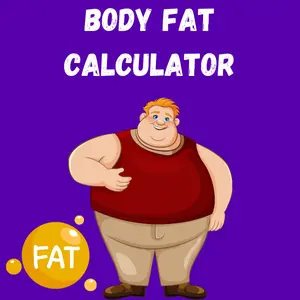 Cartoon of a man with a fat label representing the Body Fat Calculator.