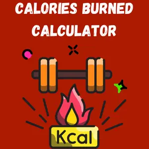 Illustration of a dumbbell and flame icon for calories burned tracking.